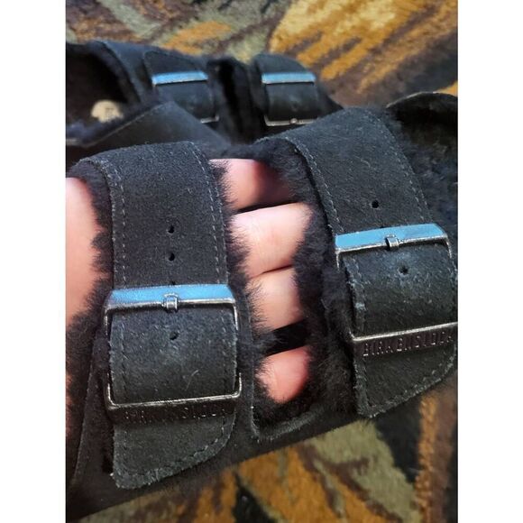 Birkenstock Sandals Women's 7 Black Arizona Shearling Lined Cozy Suede Leather - Picture 6 of 6